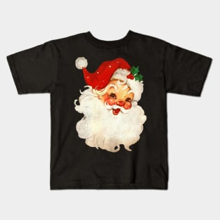 Vintage Pink Santa Claus Believe Christmas Vibes Kids T-Shirt